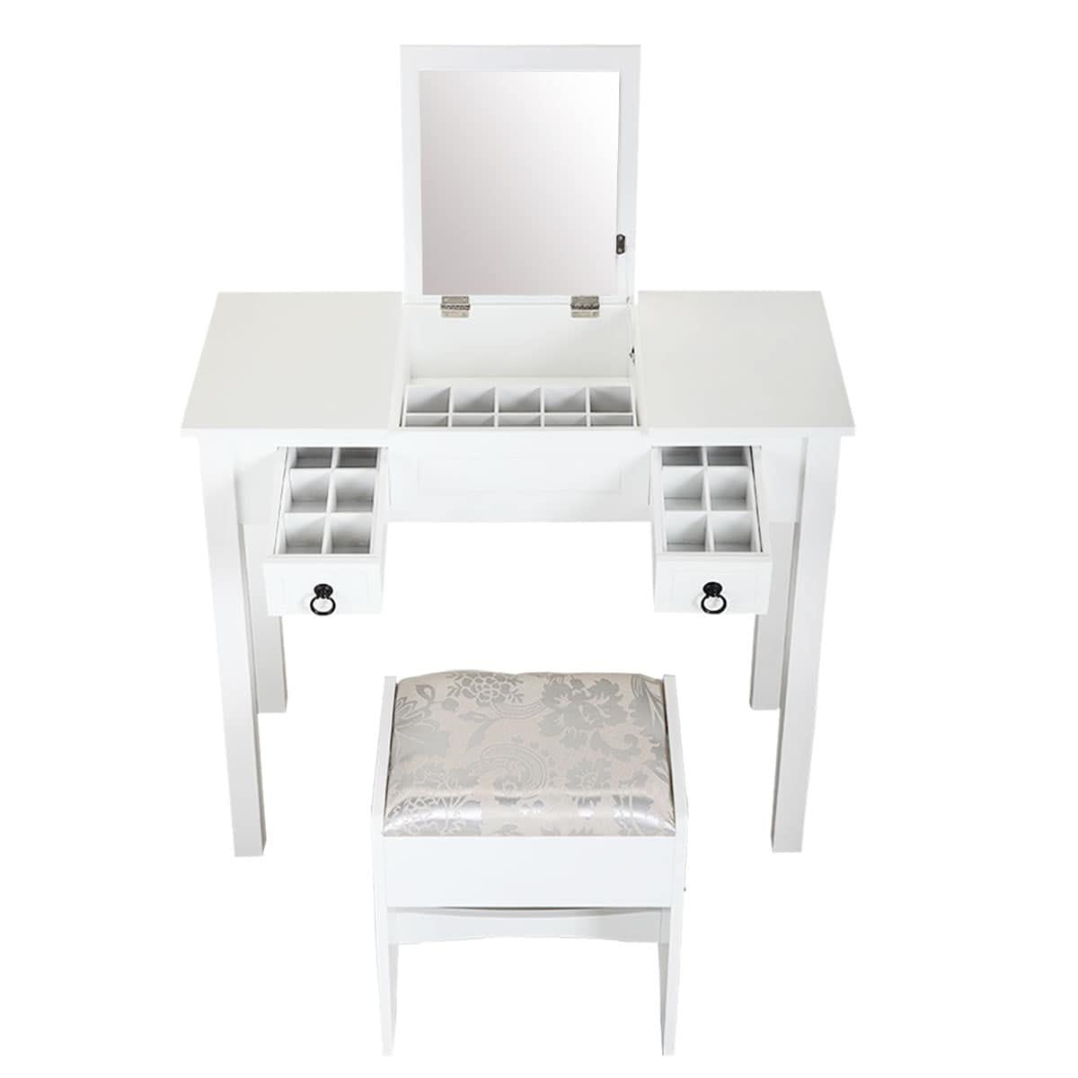 Modern White Vanity Set with Flip Top Mirror & Storage Organizers - Contemporary Wood Makeup Table with Hidden Compartments - Perfect for Bedroom, Bathroom & Dressing Room Organization