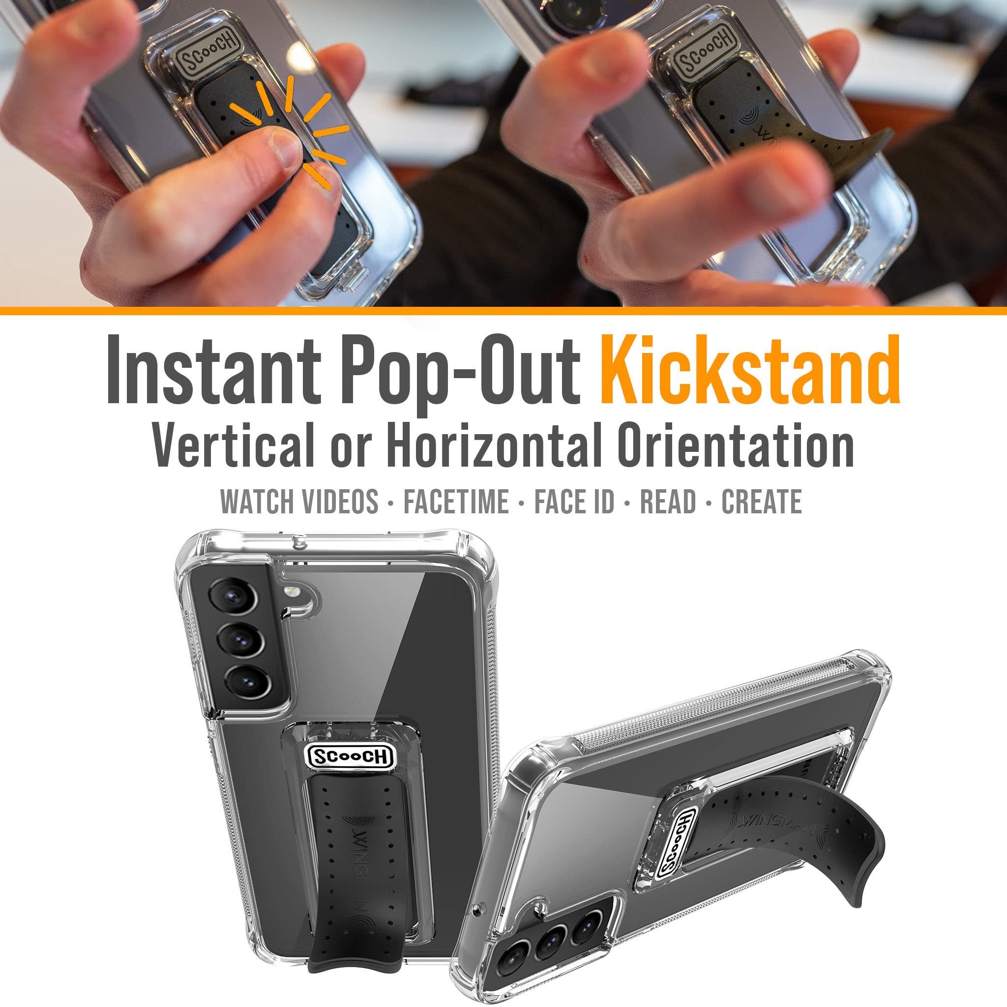 Scooch Wingman Case with Pop Out Car Mount, Grip, and Kickstand for Samsung Galaxy S22 [10 ft Drop Protection] - Compact Magnetic Car Mount & Phone Holder for Safe Driving and Hands-Free Use