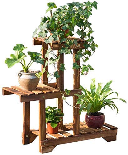 3-Tier Wooden Plant Stand Shelf - Holds 4 Pots, Multi-Functional Display Rack for Flowers, Decor & Storage - Perfect for Living Room, Balcony, Hallway, Bathroom & Outdoor Yard Decor