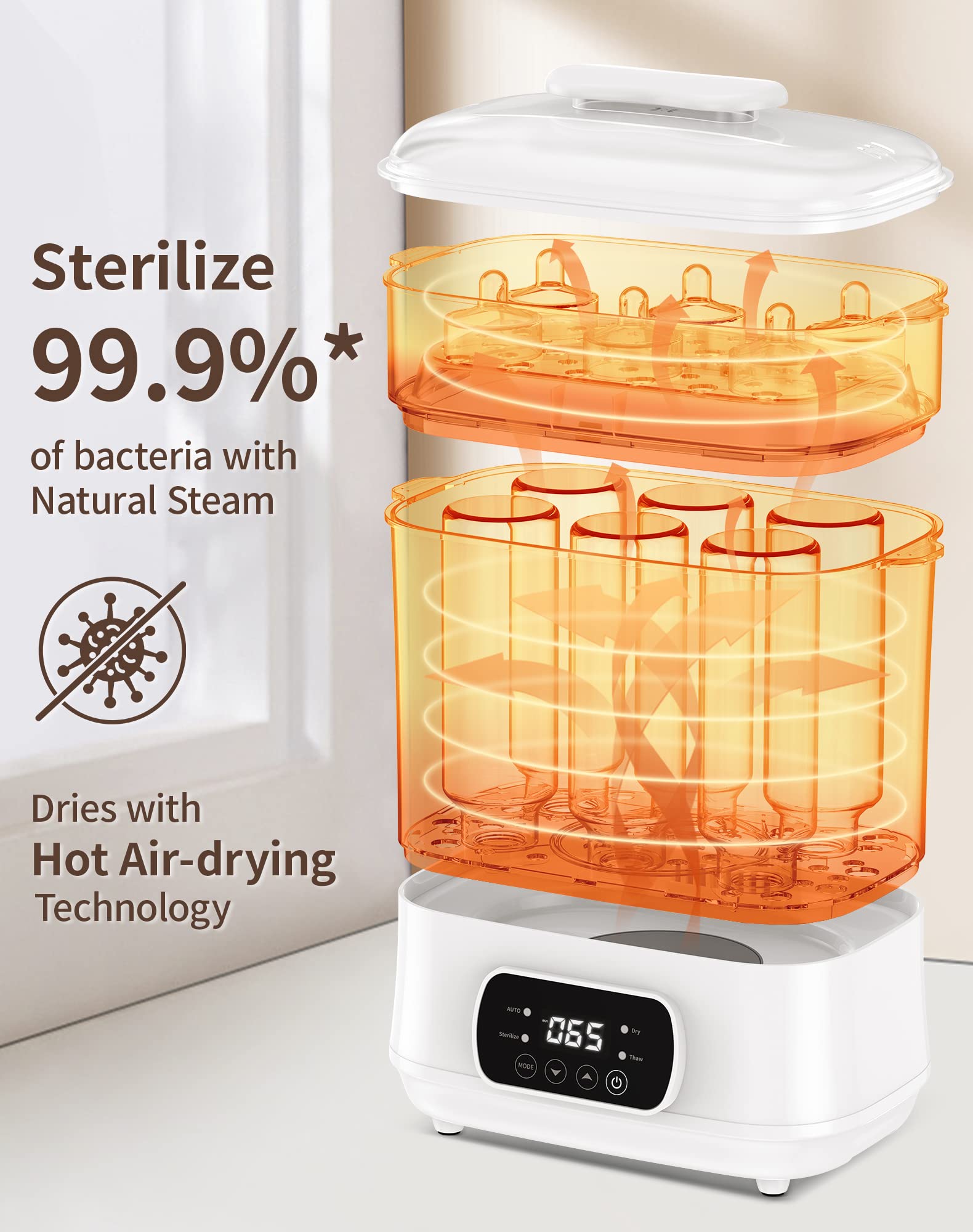 LAREX 4-in-1 Electric Baby Bottle Sterilizer and Dryer - Steam Sanitizer for Bottles, Pacifiers & Breast Pump Accessories | Safe & Fast Sterilization for Newborns | Perfect for Home, Nursery & Travel Use