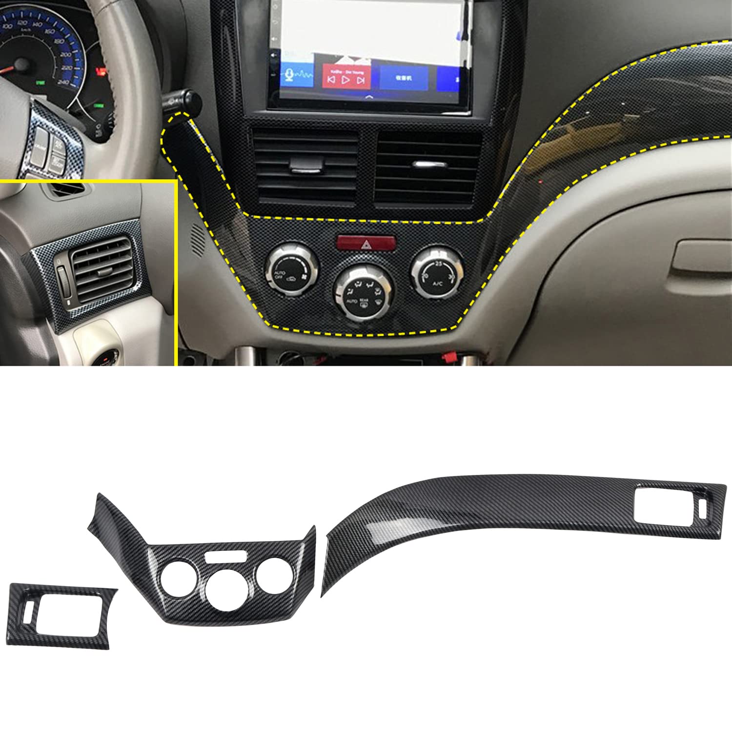 High-Quality ABS Carbon Fiber Center Console & Air Vent Panel Cover Trim for Subaru Impreza WRX/STi 2008-2014 - 3pc Interior Upgrade Kit (Not Compatible with RHD Models) | Enhance Your Car's Sporty Look & Protection