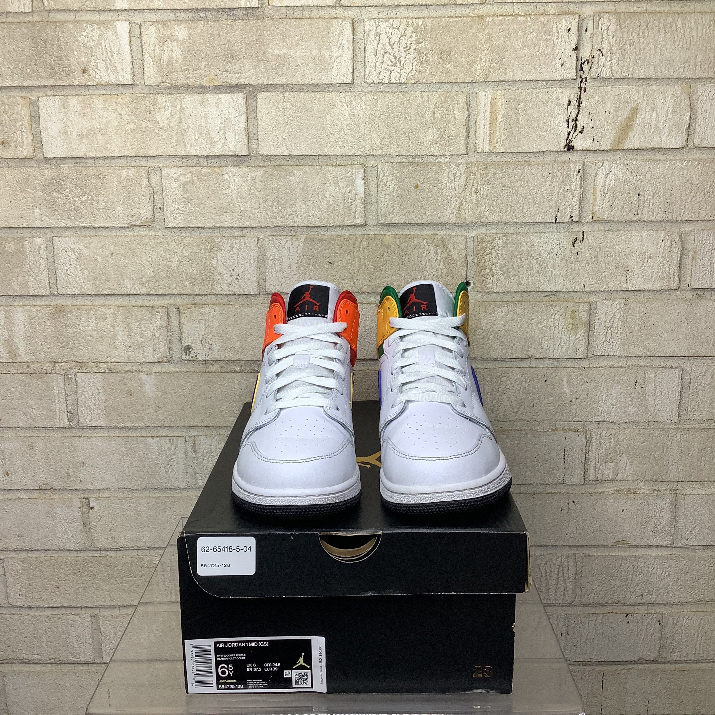 AIR JORDAN 1 MID Alternate Multi-Color Sneakers - Size 6.5Y (554725-128) | Men's Basketball Shoes for Casual Wear & Street Style Fashion