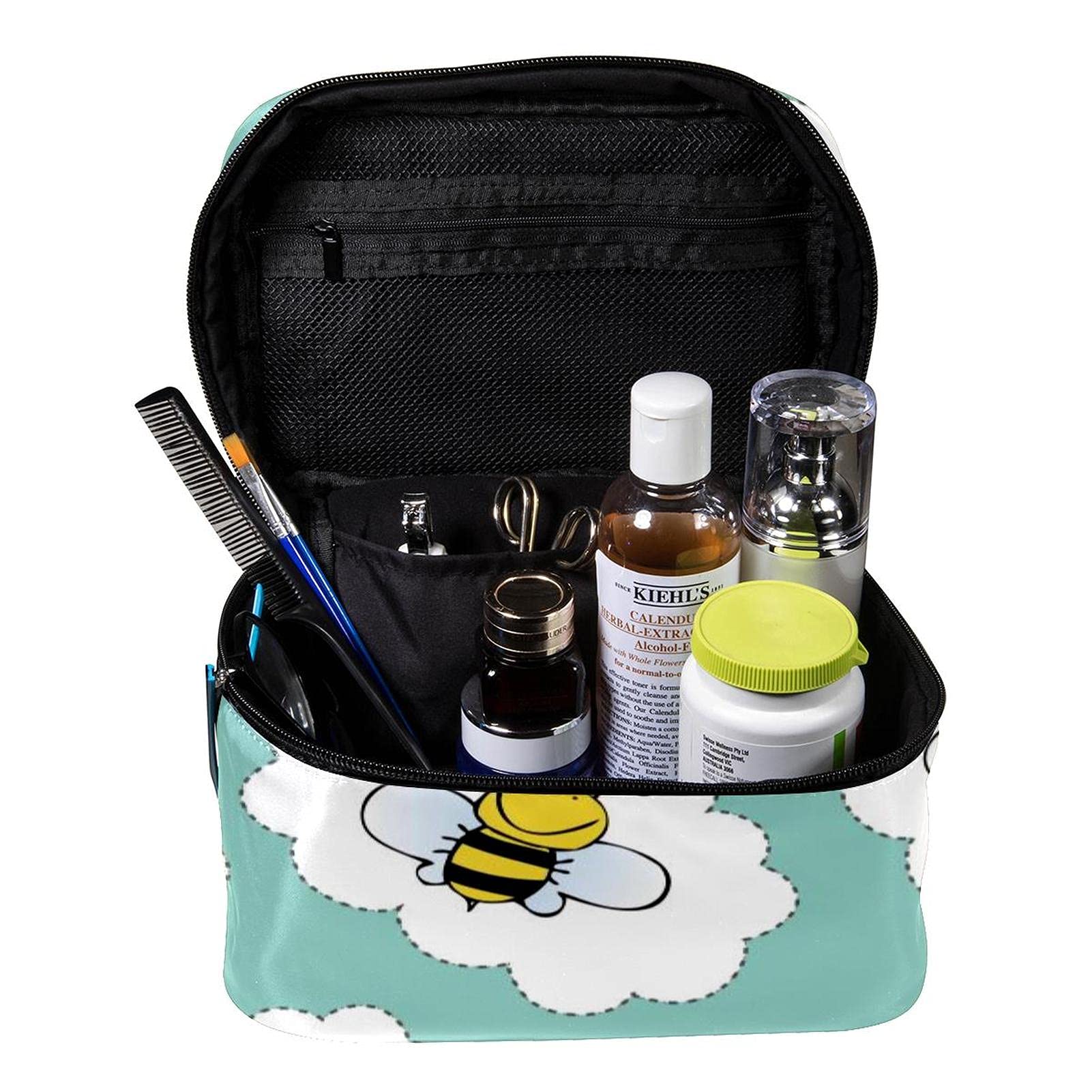 Cute Cartoon Bee Travel Makeup Bag - Large Cosmetic Organizer with Zipper for Women & Girls | Perfect for Toiletries, Makeup Storage & Travel Essentials