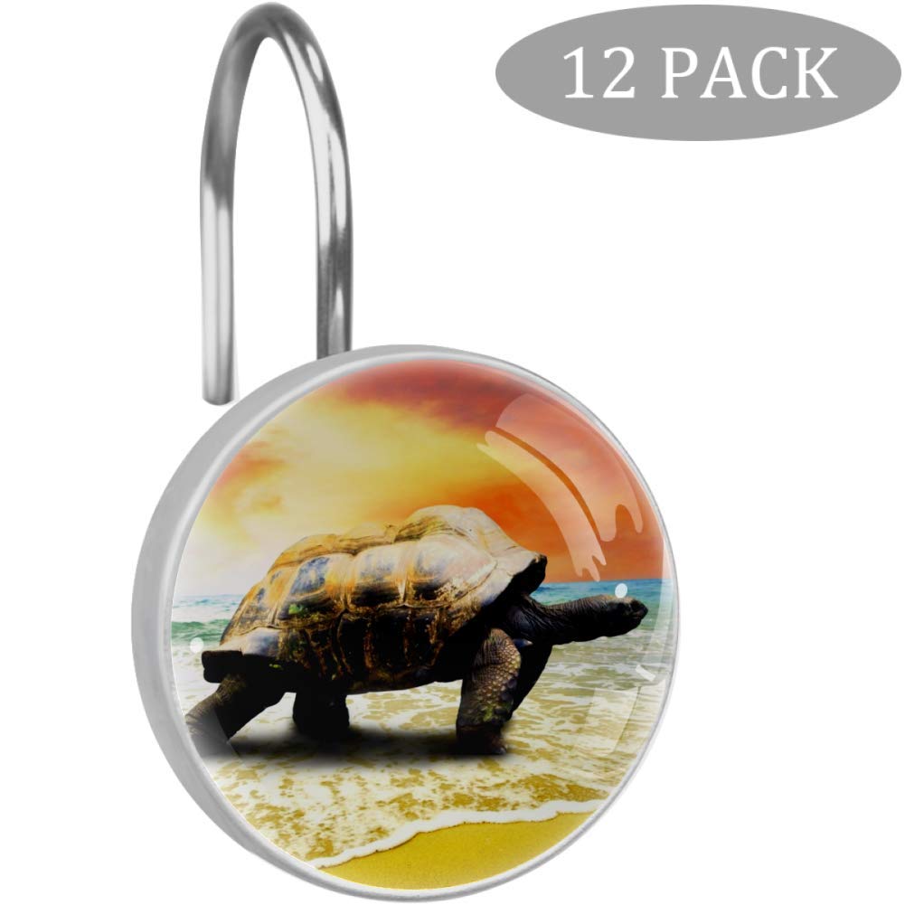 Idealiy 12-Piece Sunset Big Turtle Shower Curtain Hooks - Rust-Resistant Bathroom Shower Rod Hooks for Kids & Adults - Perfect for Beach Theme Bathrooms, Coastal Decor & Nautical Nursery
