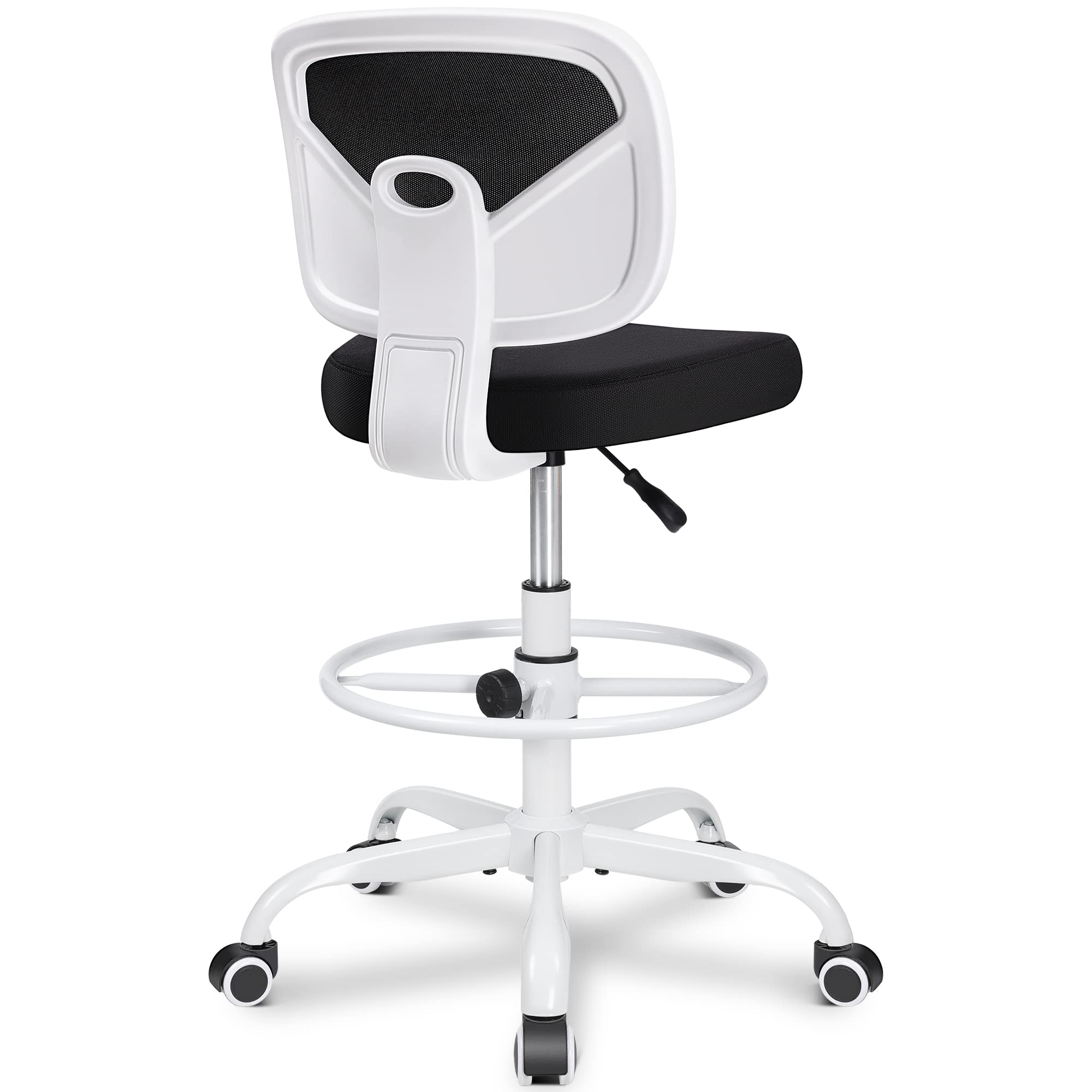 Primy Ergonomic Drafting Chair - Adjustable Height Armless Office Chair with Footring, Mid-Back Mesh Rolling Stool for Artists, Standing Desk & Home Office (White) | Perfect for Art Studios, Architects & Long Work Sessions