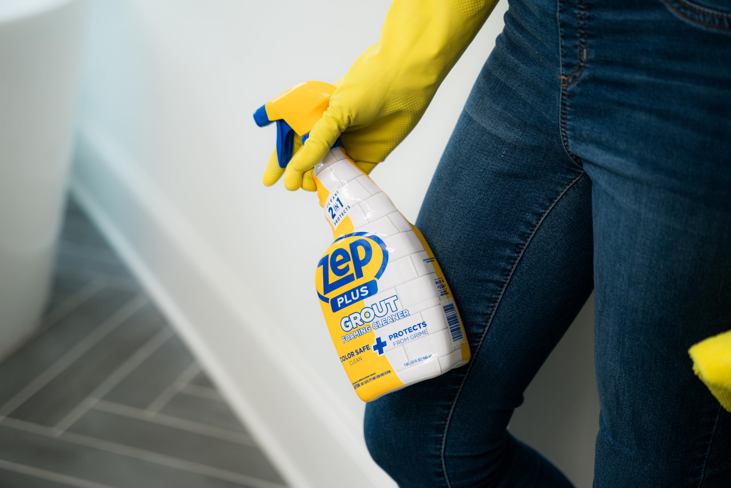 Zep Plus Grout Foaming Cleaner 32 Fl Oz - 2-in-1 Formula Cleans & Protects Tile Grout from Water, Dirt & Grime - Ideal for Bathroom, Kitchen & Shower Tiles