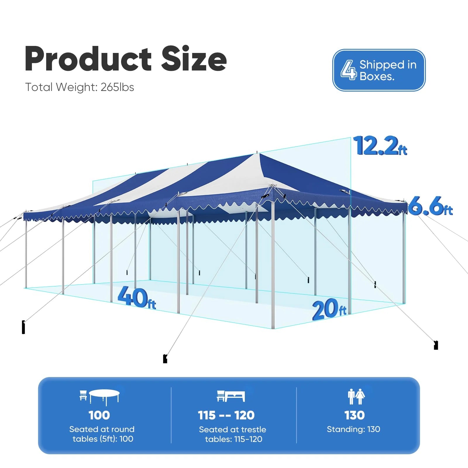 Quictent Heavy Duty Fire Retardant Pole Tent - Waterproof Party Canopy for Outdoor Events, Weddings & Camping