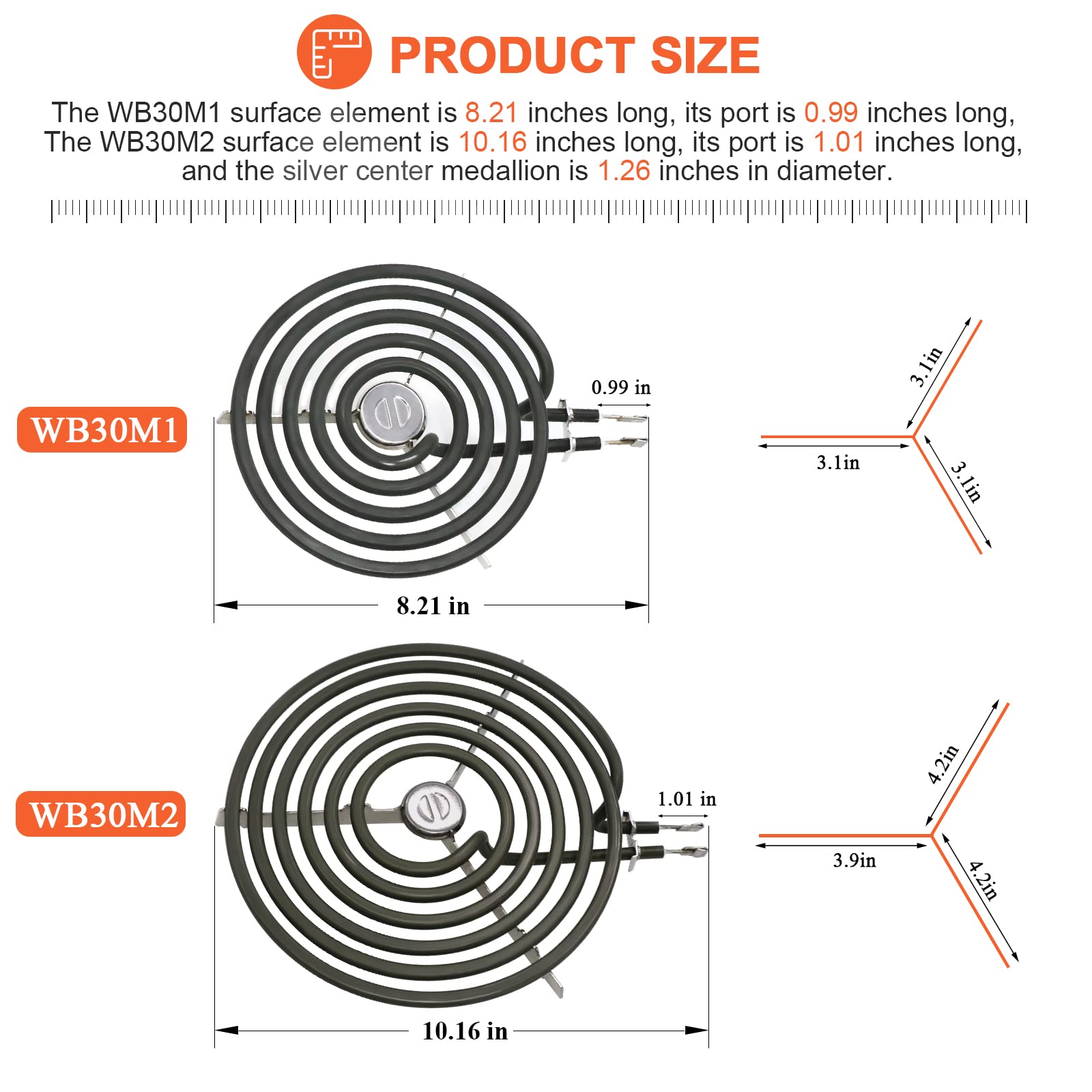 4 Pack GE Electric Stove Burner Replacement - Compatible with Hotpoint, Kenmore, WB30M1, WB30M2 - 6