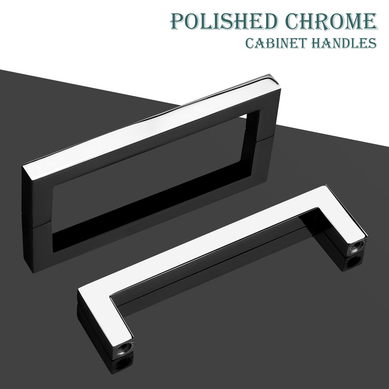 Gobekor 5 Pack Polished Chrome Cabinet Handles - 5 Inch (128mm) Square Bar Drawer Pulls - Durable Kitchen Cabinet Hardware for Modern Cabinets & Drawers - Perfect for Home Kitchen, Bathroom, Office & Furniture Upgrades