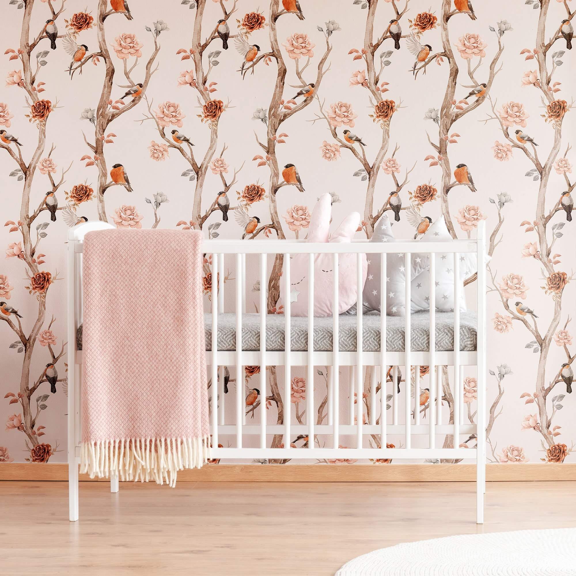 Rose Floral Animal Peel and Stick Removable Wallpaper - Self-Adhesive Decorative Wall Covering for Nursery, Bedroom & Home Decor