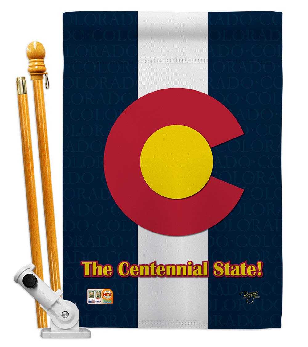 Colorado Americana House Flag Set - 28x40 Double Sided with Pole Bracket - Perfect for Patriotic Home Decor