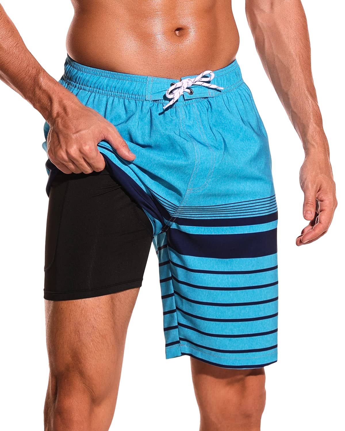 **SILKWORLD Men's Quick Dry Swim Trunks with Compression Liner - 9
