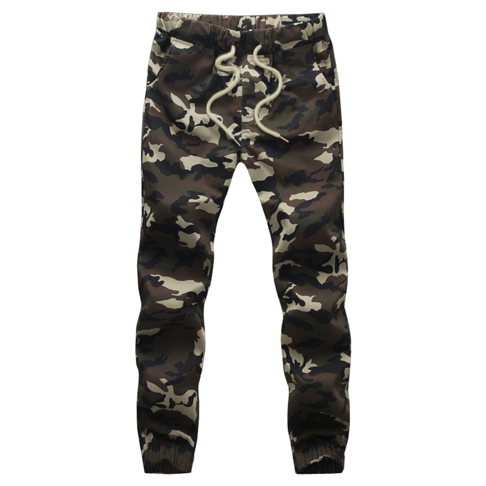 HANQIU Men's Camouflage Jogger Pants - Slim Fit Stretch Sweatpants with Drawstring Waist | Comfortable Casual & Sportswear for Gym, Running, Lounge, and Outdoor Activities