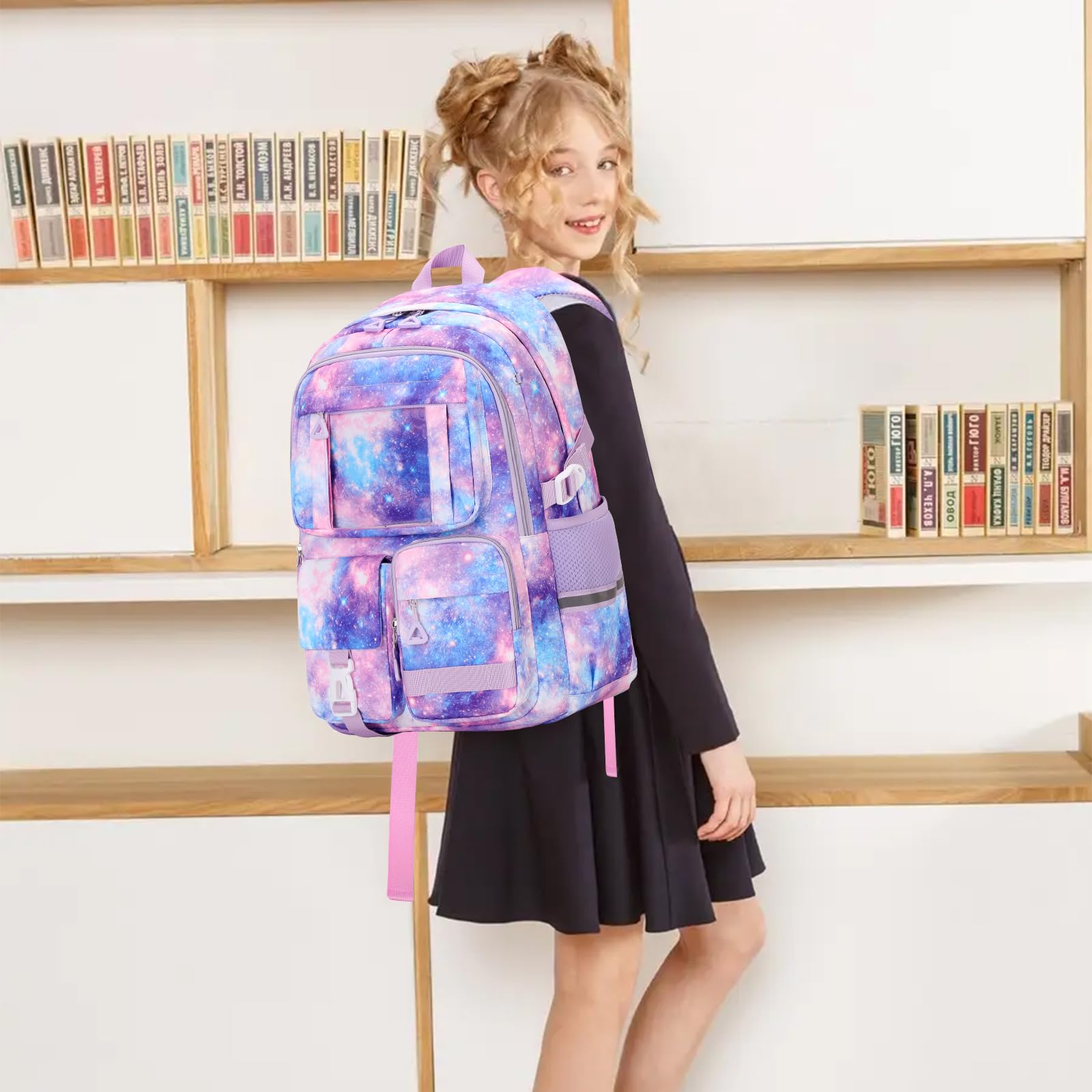 3-Piece Girls Backpack Set with Lunch Box - Cute Kawaii School Book Bag for Elementary & Middle School Students - Ita Backpack Galaxy Print - Perfect for School, Travel & Daily Use