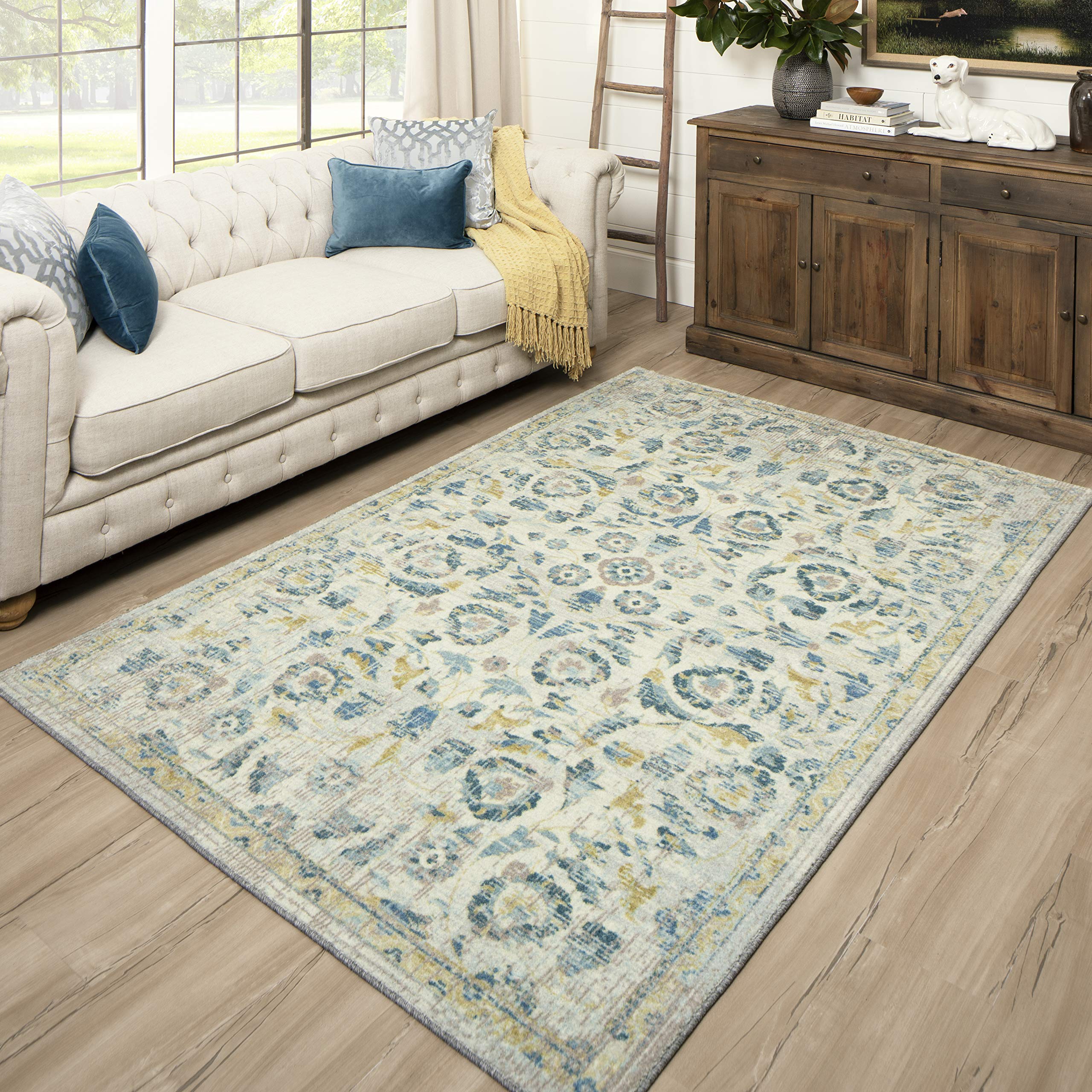 Mohawk Home Baikal Blue Floral Ornamental 6' x 9' Area Rug - Soft Non-Slip Living Room Bedroom Decor Rug for Home & Office