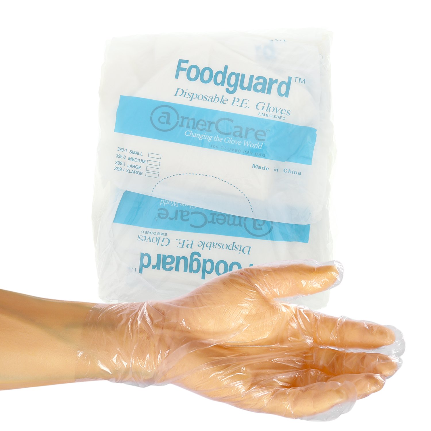 AmerCare Foodguard Disposable HDPE Gloves - Powder Free, Latex Free, Food Safe - Ideal for Food Handling, Cleaning & Medical Use
