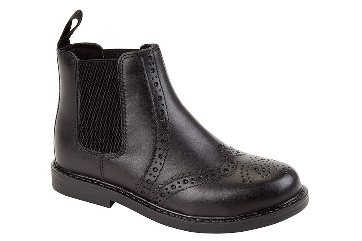 Roamers Boys Brogue Leather School Boots - Classic Chelsea Ankle Boots for Kids in Black | Perfect for School, Formal Events & Everyday Wear