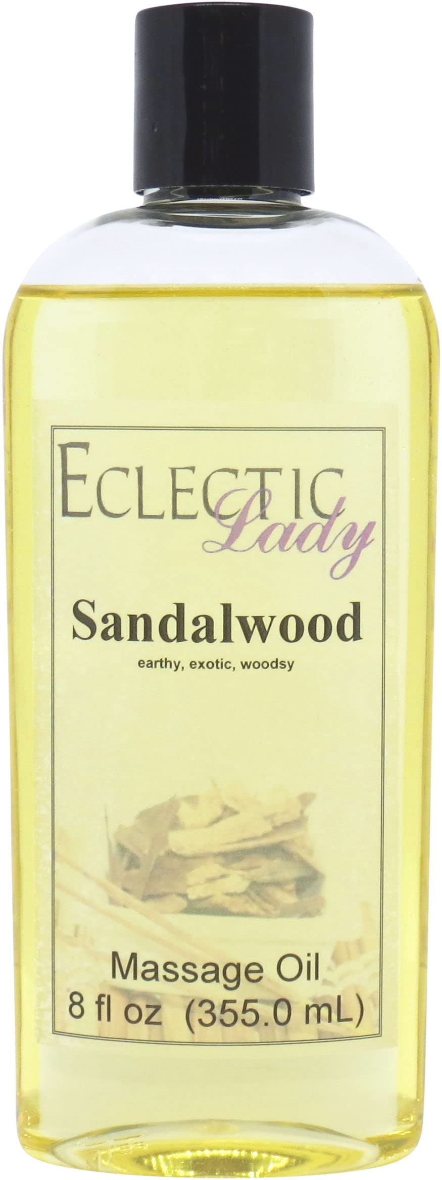 Organic Sandalwood Massage Oil with Sweet Almond & Jojoba Oil - 8oz Preservative-Free Aromatherapy Oil for Relaxation, Couples Massage & Spa Treatments