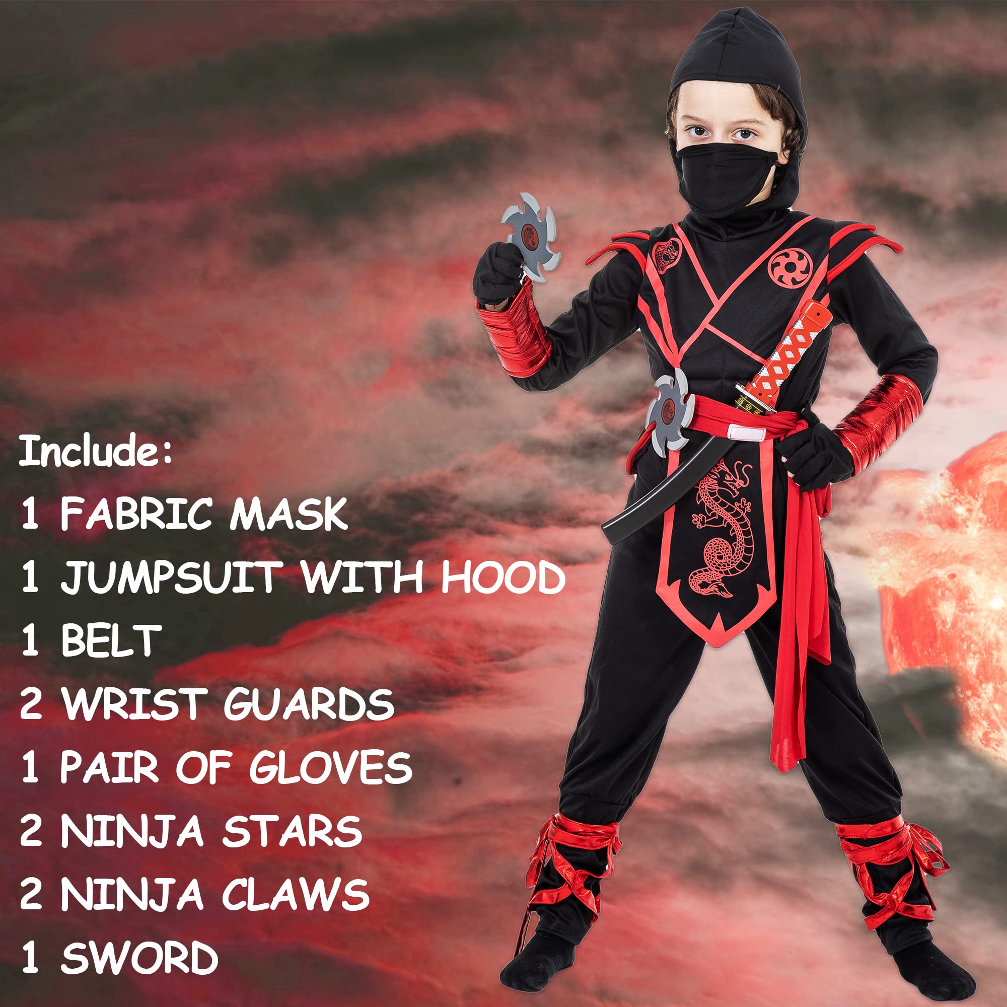 Boys Ninja Costume Set with Accessories - Halloween Dress Up, Birthday Party Role Play Outfit for Toddlers & Kids | Perfect for Cosplay, Themed Parties & Pretend Play