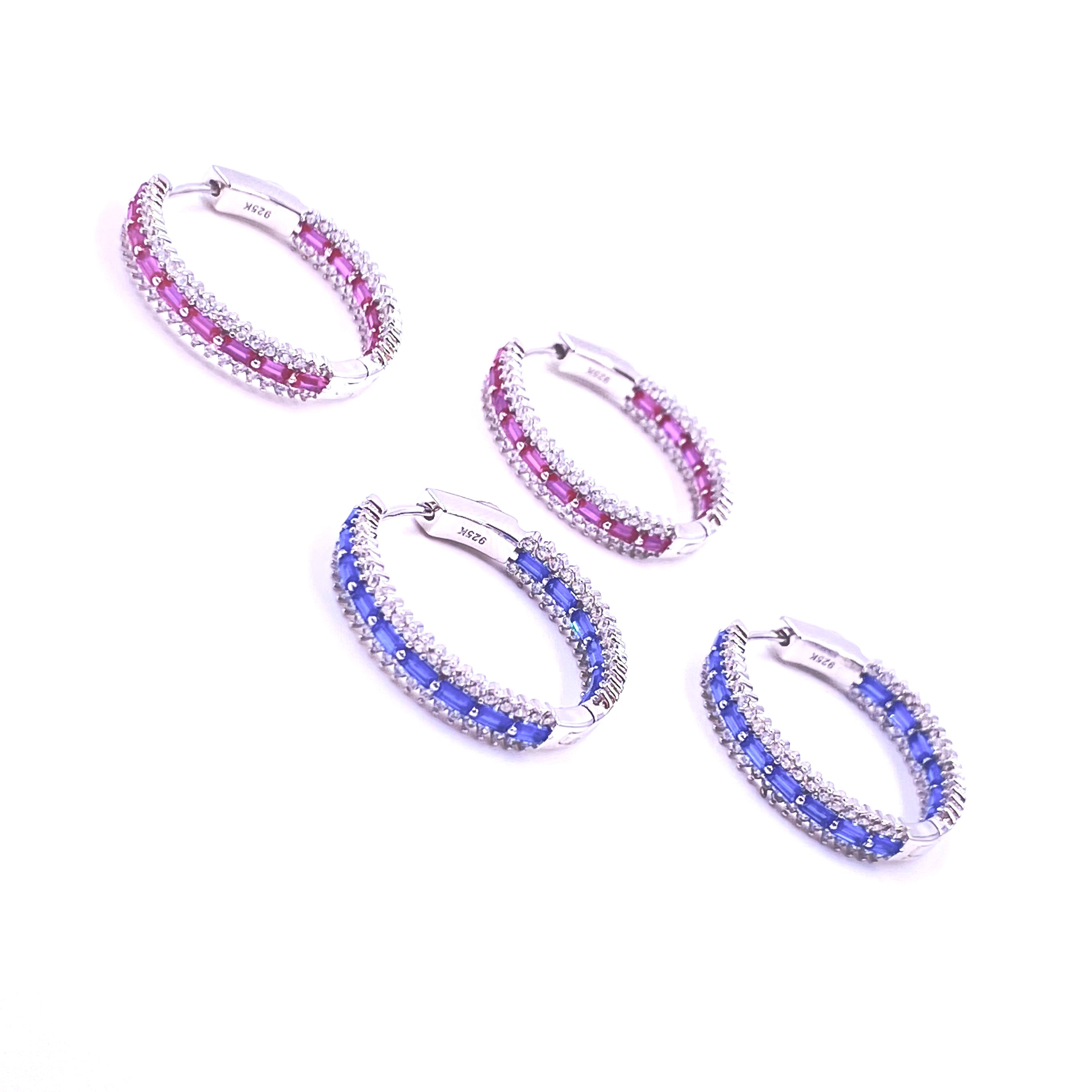 Ashley Gold Sterling Silver Hoop Earrings with Colorful CZ Stones - Inside/Outside Design for Women | Perfect for Parties, Weddings & Everyday Wear