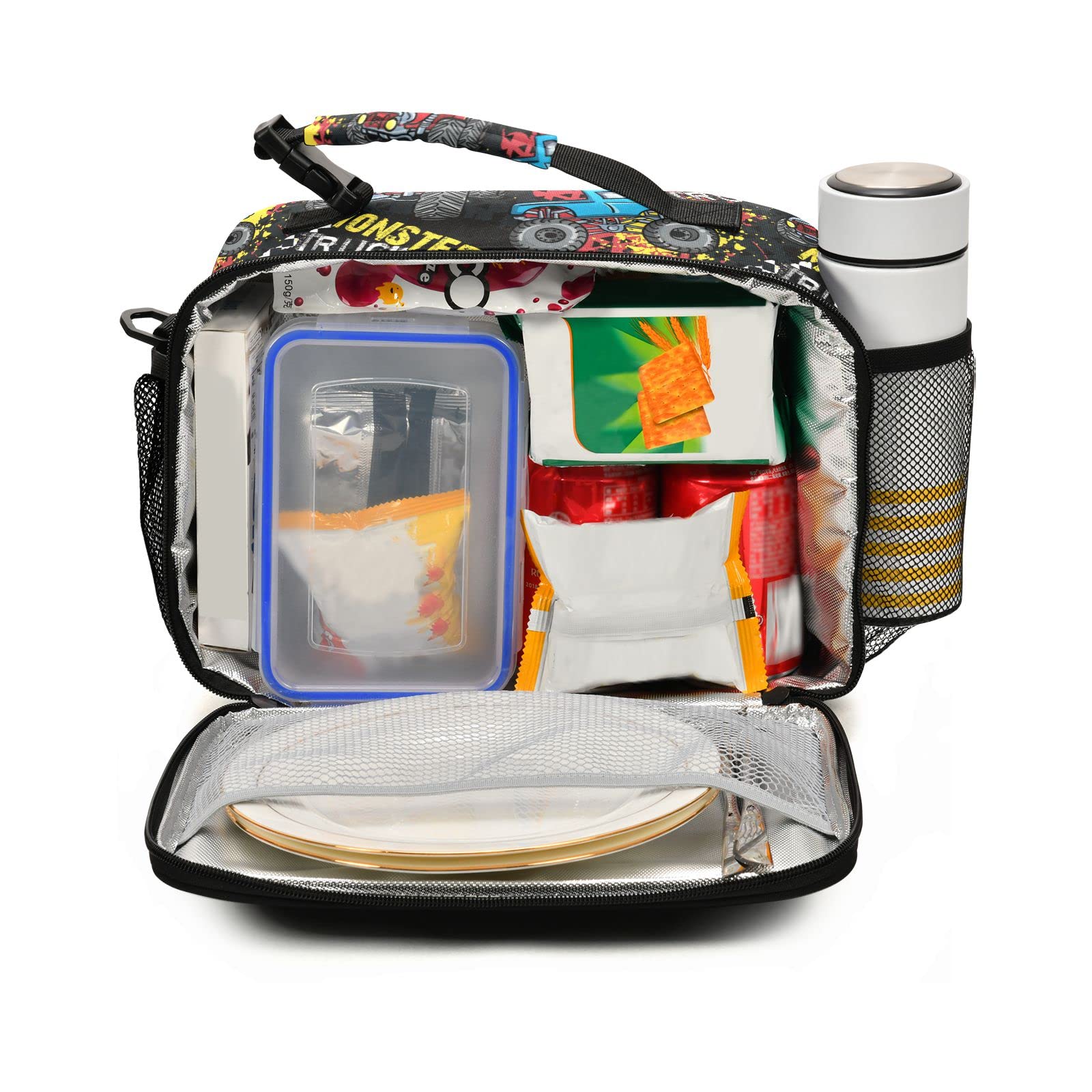Monster Truck Insulated Lunch Bag - Large Cooler Tote with Adjustable Shoulder Strap for Men & Women - Reusable Picnic Lunch Box for Office, Outdoor, Camping & Travel