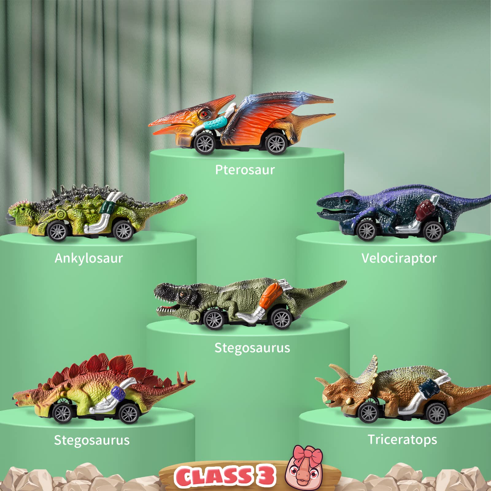 Pull Back Dinosaur Car Toys with Play Mat - 6 Pack Dino Toy Vehicles for Kids Ages 3-7 | T-Rex, Monster Truck & Dinosaur Playset | Perfect Gift for Boys & Toddlers | Fun Indoor & Outdoor Play for Birthday Parties & Preschool Learning