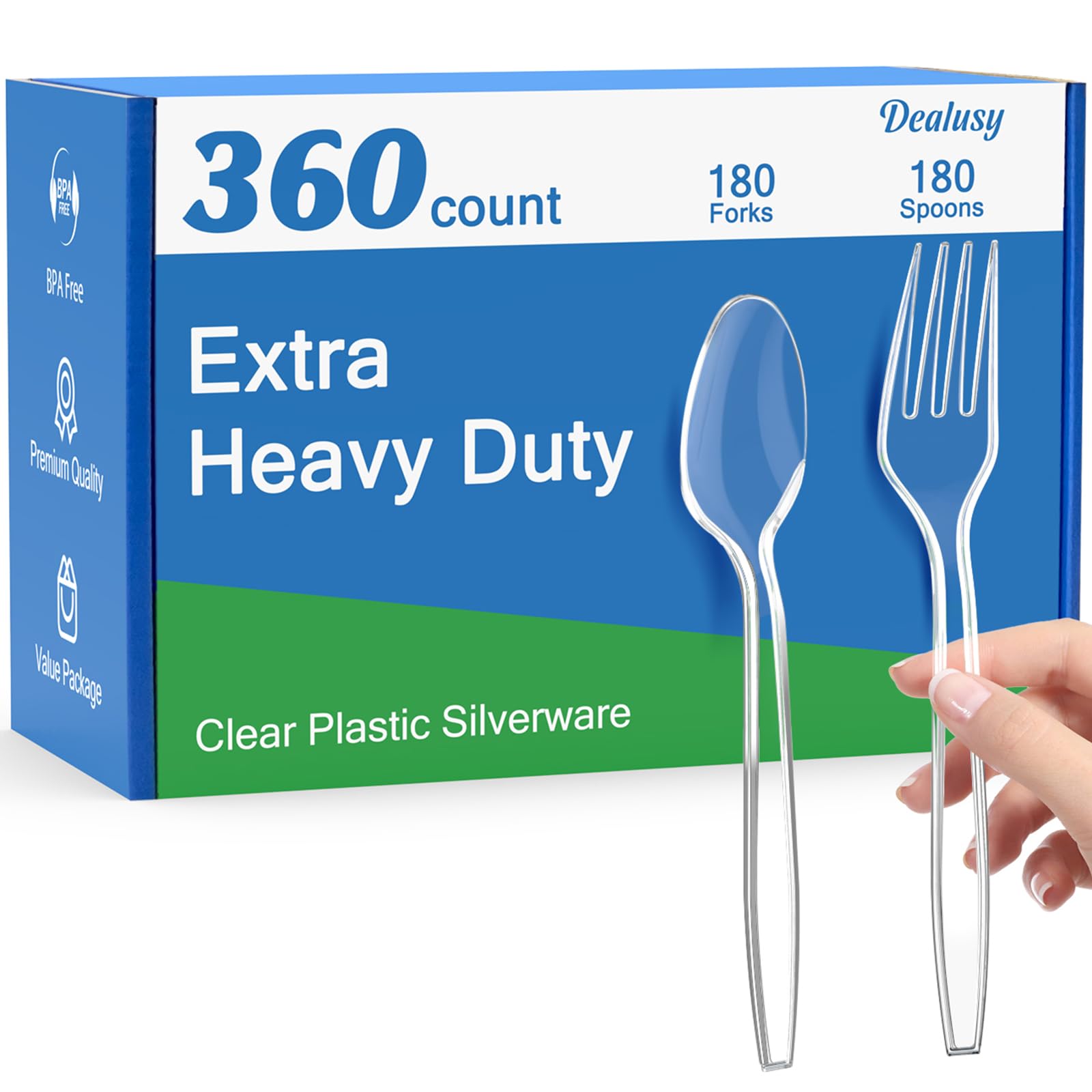360-Pack Heavy Duty Clear Plastic Forks & Spoons Set - 180 Forks + 180 Spoons - Heat Resistant Disposable Silverware for Parties, Picnics, BBQs & Catering Events