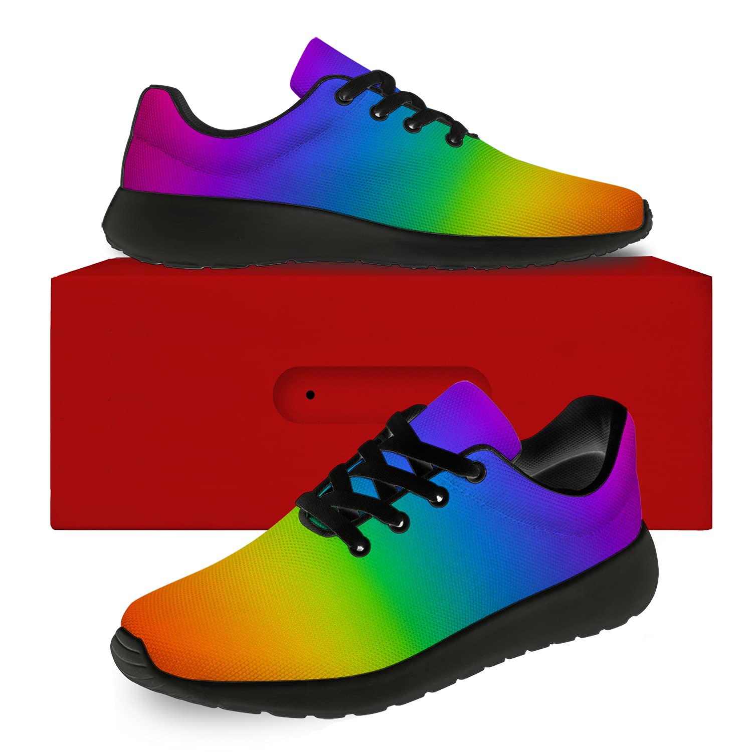 **Men's & Women's Pride Running Shoes - Gradient Rainbow Print Sneakers for Walking, Tennis & LGBTQ+ Support - Size 10.5 Men/12 Women (Black/Multi) - Perfect for Pride Parades, Workouts & Casual Wear**