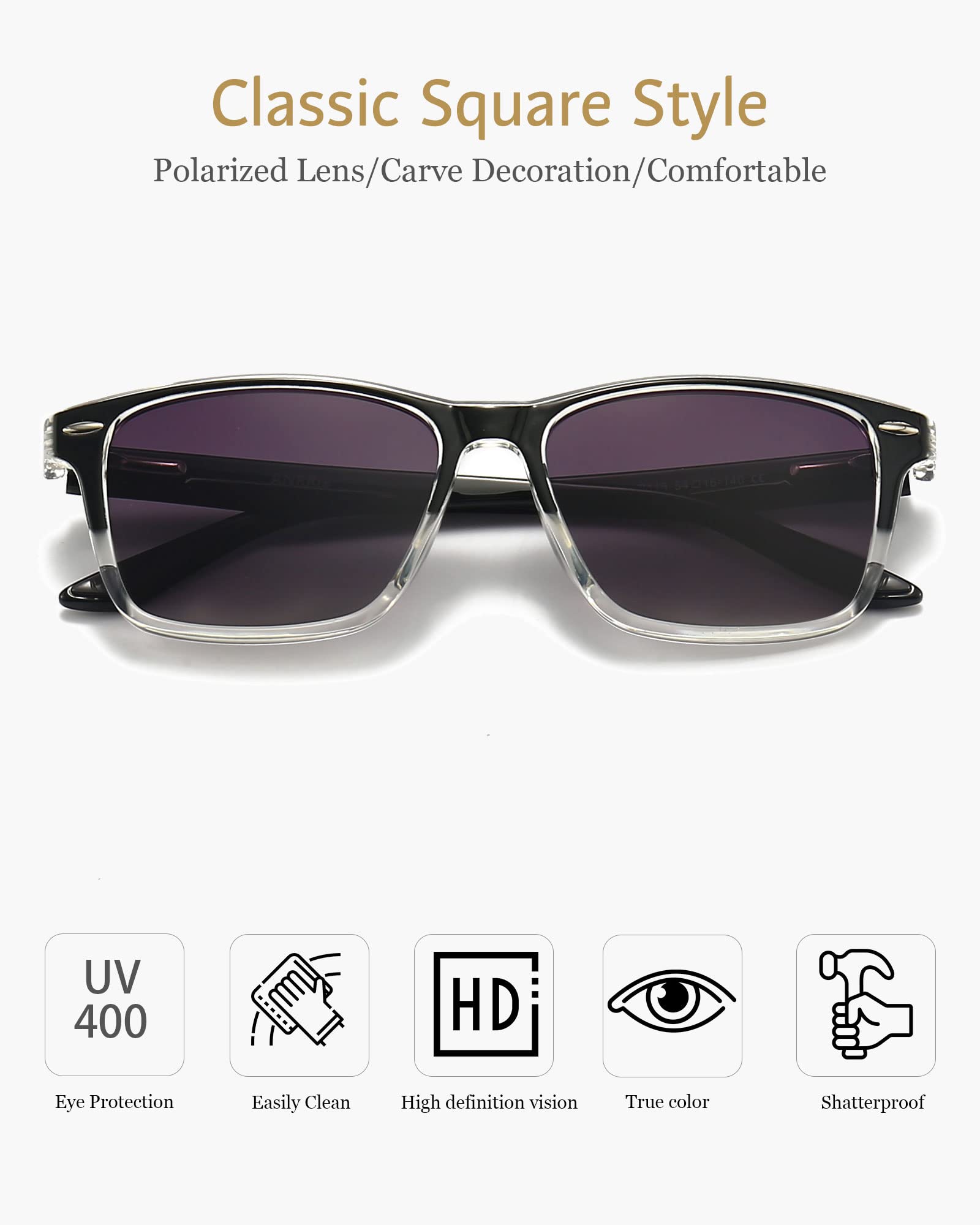 ANRRI Gradient Polarized Sunglasses for Men & Women - Retro Square UV Protection Sun Glasses with Spring Hinges - Perfect for Driving, Beach & Outdoor Activities