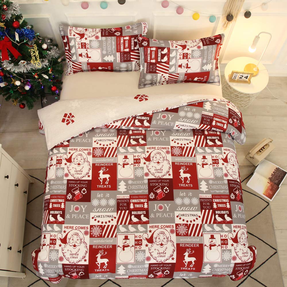 Suncloris Christmas Elk Cabin Duvet Cover Set - Xmas Lodge Plaid Patchwork Bedding with Zipper Closure - Includes Duvet Cover & Pillowcases (No Comforter) - Twin Size - Perfect for Holiday Guest Rooms & Cozy Winter Bedrooms