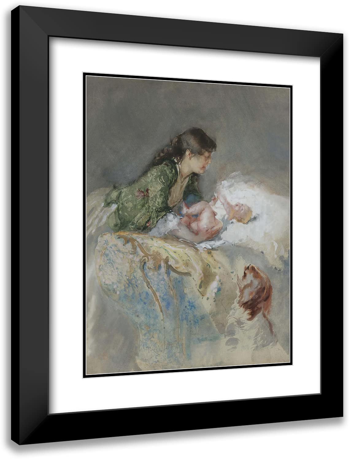 Mosè Bianchi Maternity Art Print - 19x24 Black Modern Framed Museum Quality Double Matted Painting for Living Room & Office Decor