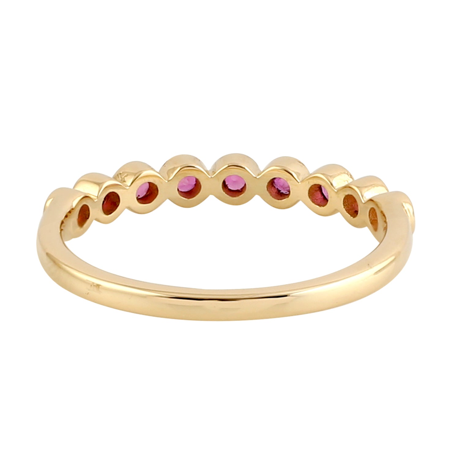 18K Yellow Gold Bezel Set Ruby Half Eternity Band Ring - Elegant Wedding, Anniversary & Engagement Jewelry Gift for Women