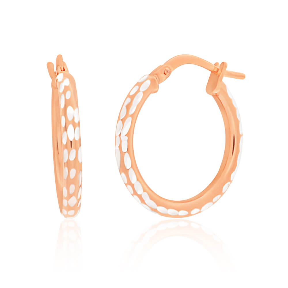 9ct Rose Gold Silver Filled 15mm Diamond Cut Hoop Earrings for Women - Elegant Everyday Jewelry for Parties, Weddings & Gifts