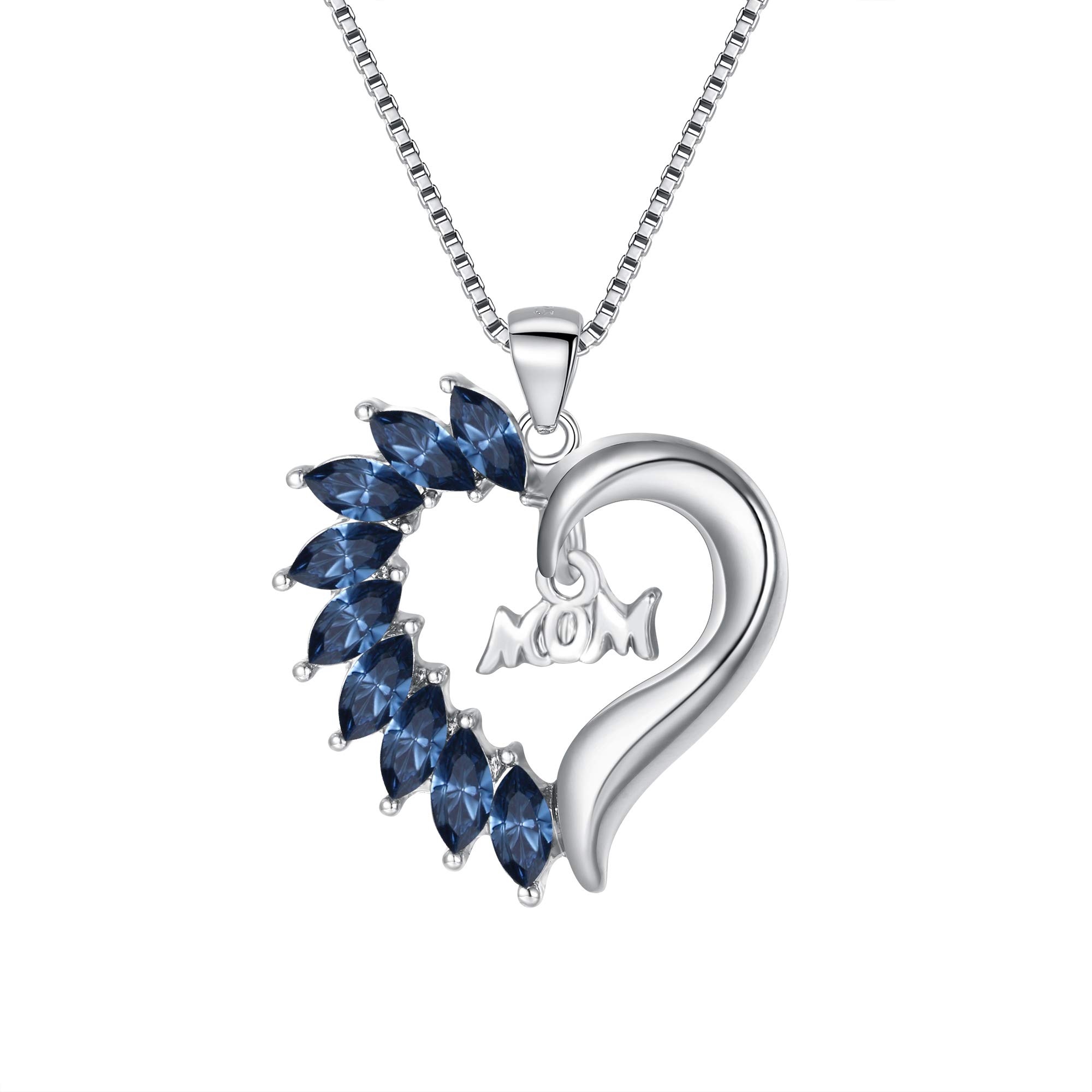 Flyonce Mother's Day Jewelry Gifts for Mom - Sterling Silver Heart Pendant Necklace with Birthstone | Thoughtful Present for Birthday, Anniversary & Special Occasions | Perfect for Everyday Wear & Romantic Date Nights