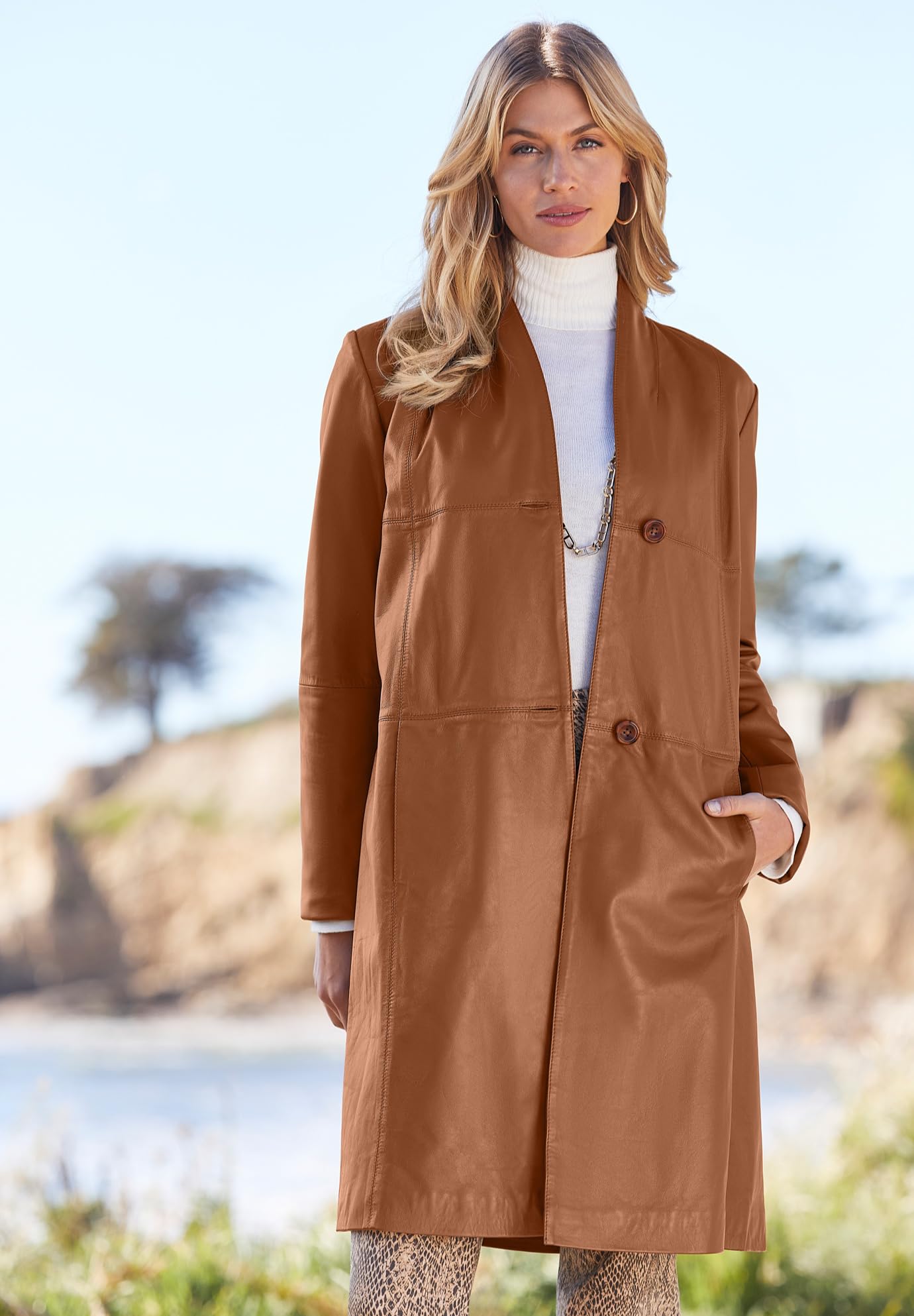 Jessica London Women's Plus Size Leather Swing Coat - Stylish Winter Outerwear for Cold Weather, Office & Casual Wear