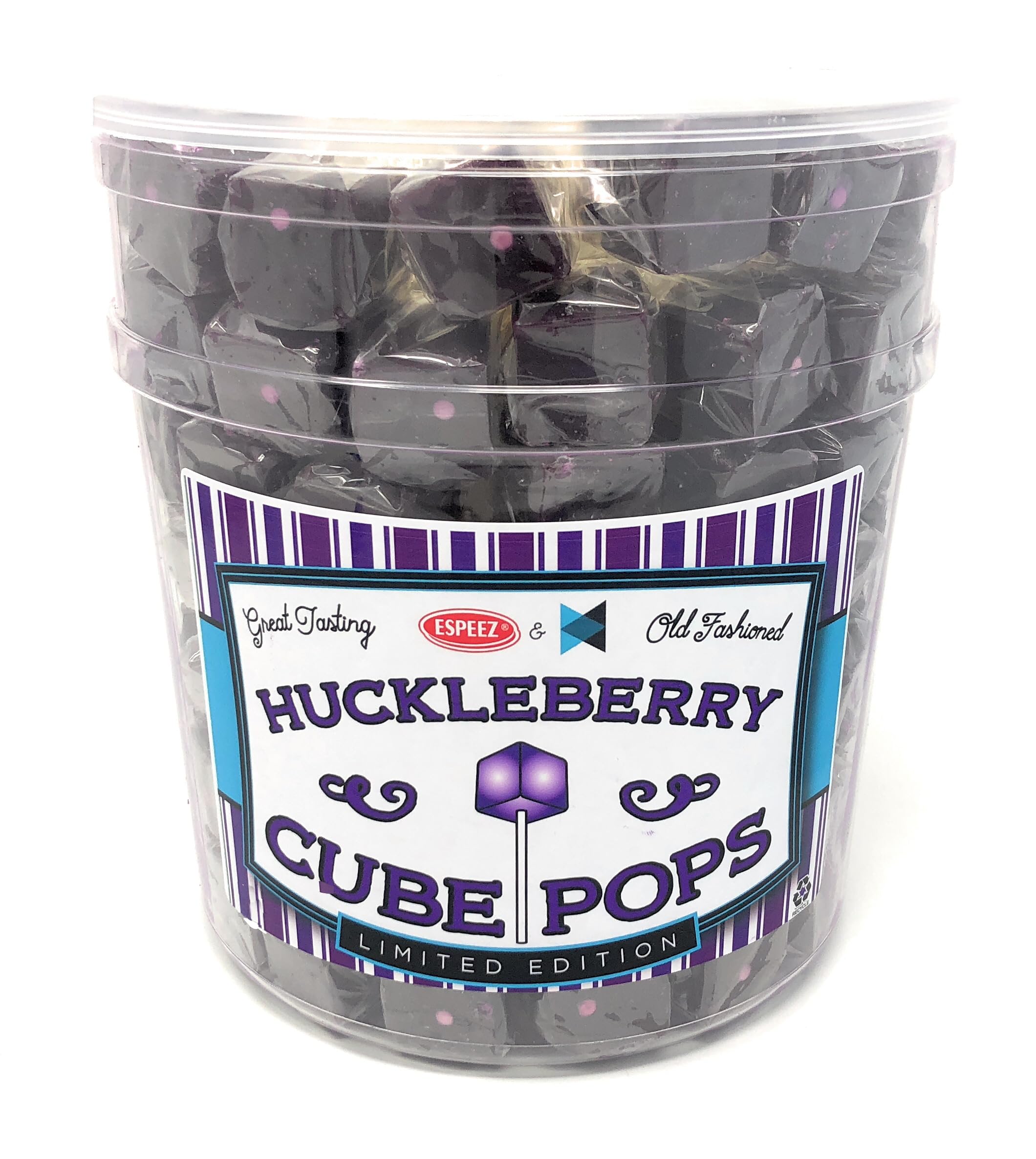 Espeez Hard Candy Cube Lollipops - 100 Count Bulk Pack of Individually Wrapped Square Suckers in Huckleberry Flavor | Old Fashioned Party Candy for Birthdays, Weddings & Office Treats