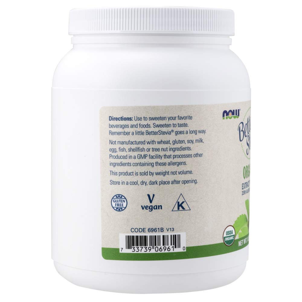 Organic NOW Foods BetterStevia Extract Powder - 1 lb | Zero Calorie Natural Sweetener for Baking, Coffee & Healthy Recipes | Keto & Vegan Friendly