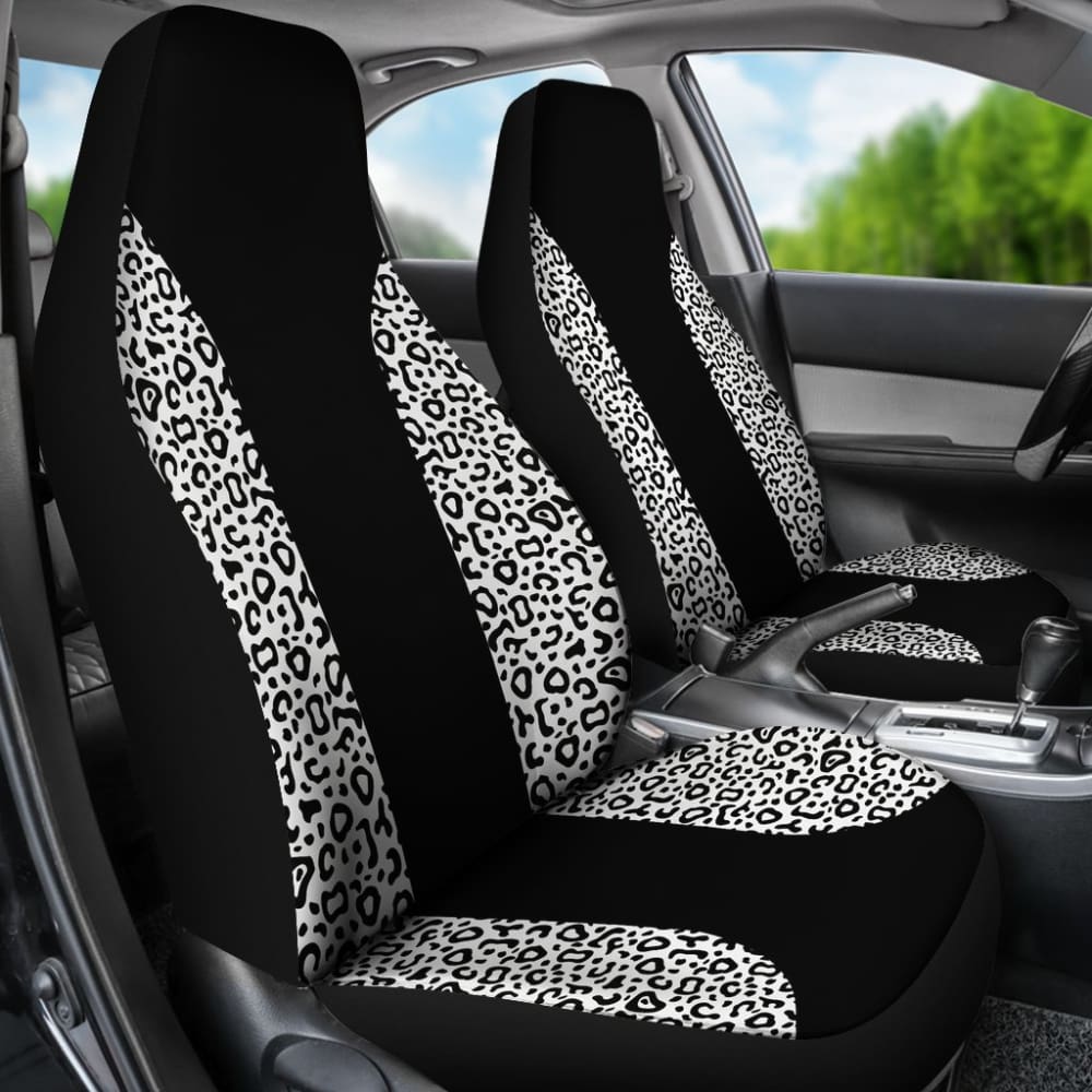 Black and White Leopard Print Car Seat Covers - Universal Fit for Cars, Trucks & SUVs - Stylish Animal Print Interior Accessories for Women & Men - Perfect for Daily Commute, Road Trips and Car Decor