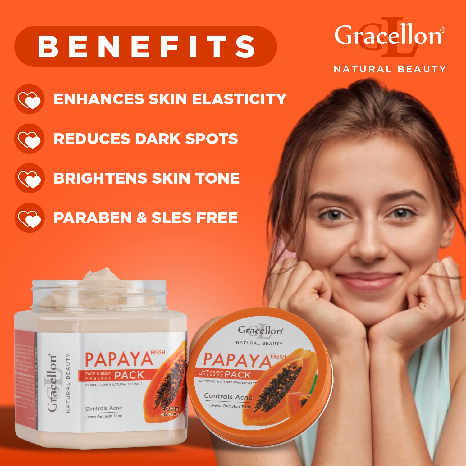 **Gracellon Papaya Fresh Face & Body Massage Pack – Brightens Skin Tone, Reduces Dark Spots, Enhances Elasticity – Paraben & SLES-Free – Perfect for Spa Days & Skincare Routines**