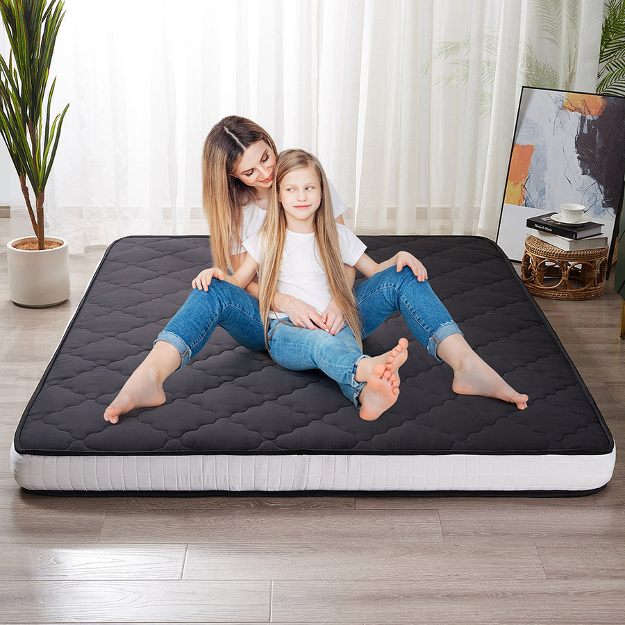 MAXYOYO Extra Thick Foldable Japanese Floor Mattress - Black | Comfortable Futon for Guest Bed, Camping & Small Space Living