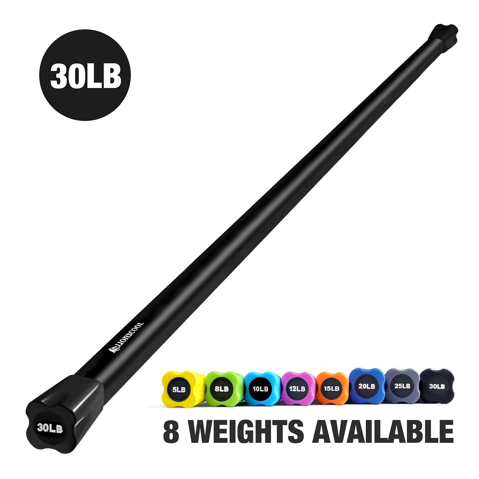 LIONSCOOL Weighted Exercise Bar - Padded Steel Workout Bar for Strength Training, Body Sculpting & Physical Therapy | Perfect for Home Gym, Yoga, Pilates & Fitness Routines