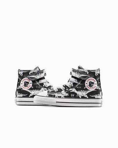 Converse Kids Chuck Taylor All Star Dinosaur Hook & Loop Black/White Sneakers - Comfortable Casual Shoes for Boys & Girls, Perfect for School, Play & Everyday Wear