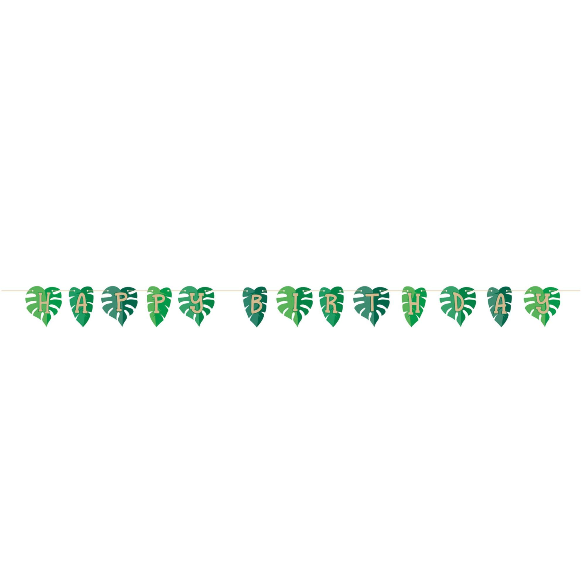 Club Pack of 12 Green and Beige Leaf Happy Birthday Party Banners 89
