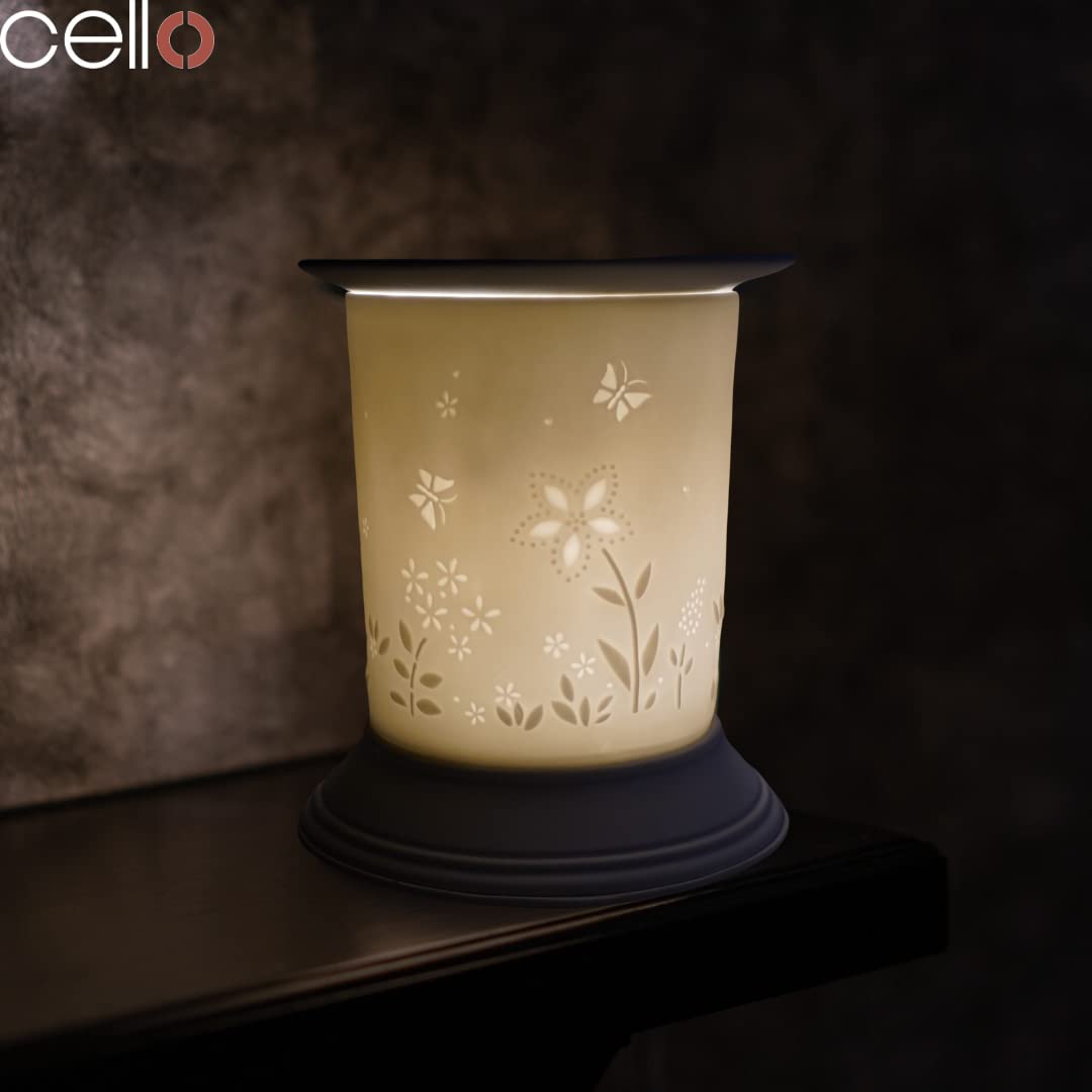 Premium Cello Electric Wax Warmer - Porcelain Straight Flower Design for Home Aromatherapy & Relaxation | Perfect for Living Room, Bedroom, Spa & Office Decor