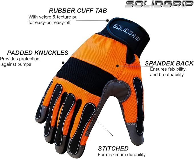 Men's Orange/Black Work Gloves - Gardening & Mechanics - XL for Outdoor & DIY