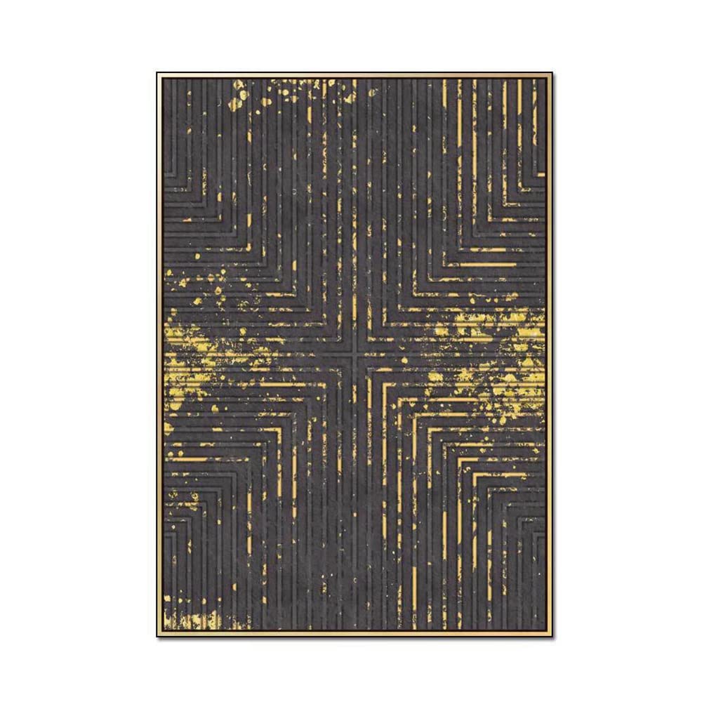 Modern Abstract Geometric Area Rug - Black & Gold Non-Slip Runner Carpet 2.6'x5.2' for Bedroom, Living Room, Kitchen | Indoor/Outdoor Floor Mat, Home Decor | Perfect for Contemporary Spaces, Apartments & High-Traffic Areas