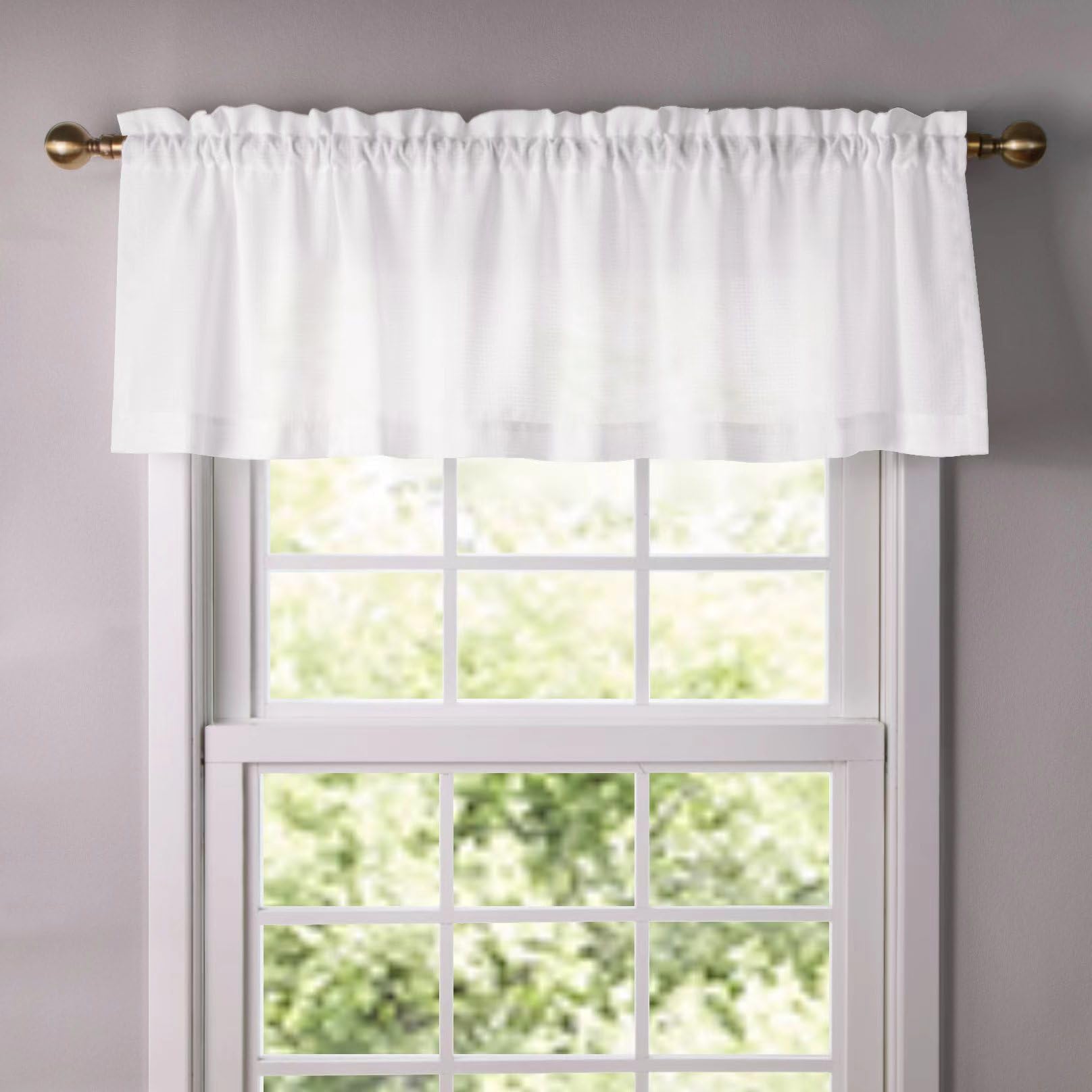 White Semi-Sheer Window Valances - 54x15 Inch Kitchen, Bedroom & Bathroom Curtains for Small Windows | Perfect for Cafe, Home & Office Decor