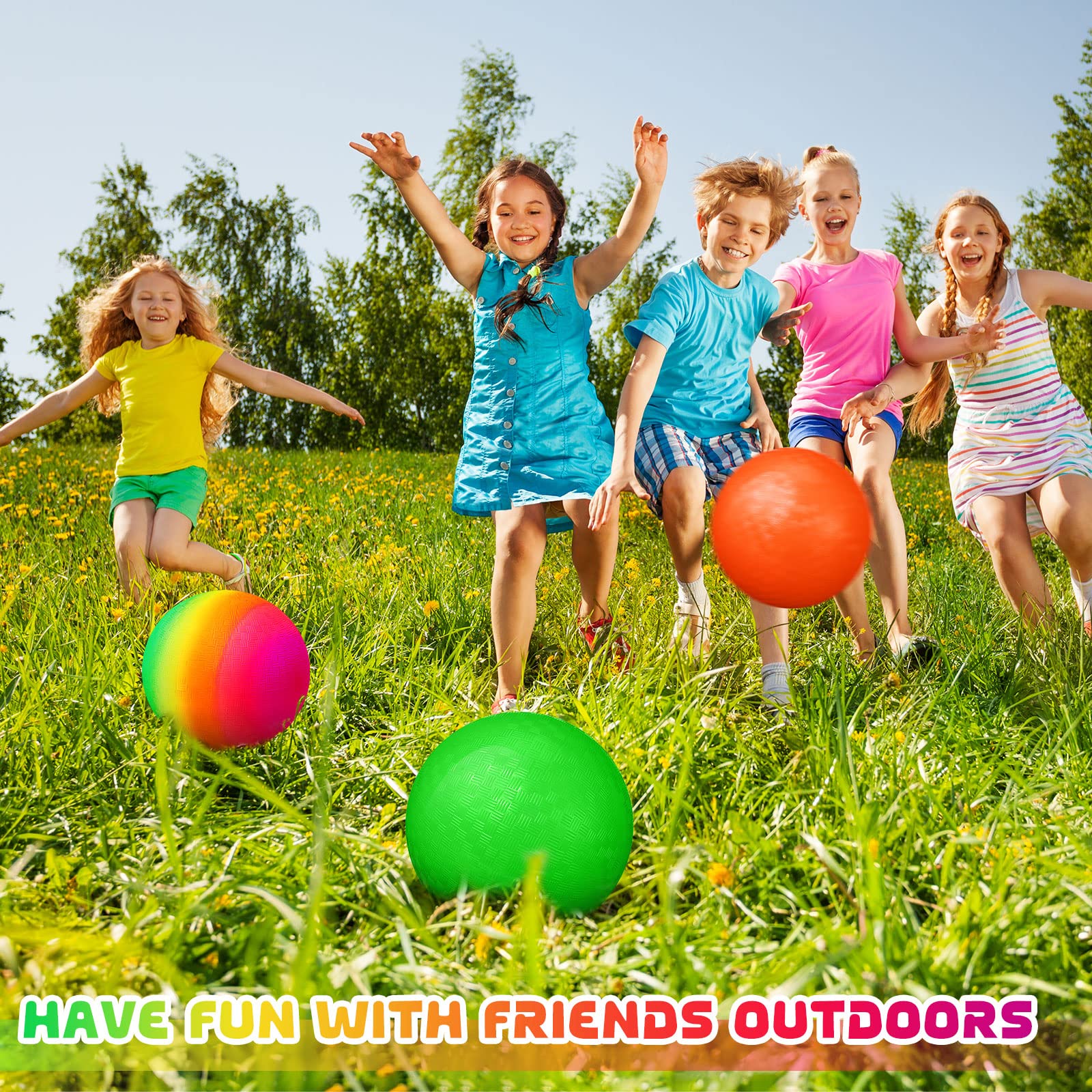 Vinsot 12 Pack 8.5 Inch Playground Balls - Bulk Inflatable Kickballs & Bouncy Balls for Kids with Hand Pump - Perfect for Indoor & Outdoor Games, School PE, Recess, Backyard Play, and Team Sports Activities