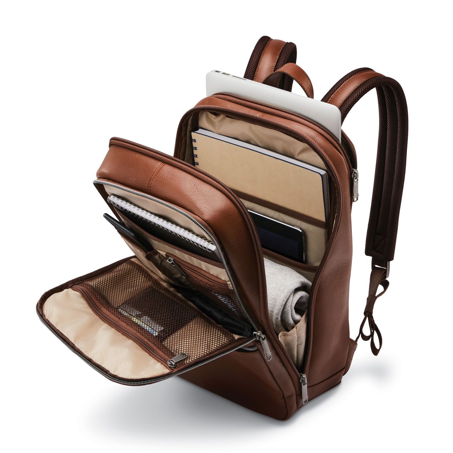 Samsonite Classic Leather Backpack for Men & Women - Durable Laptop Backpack with USB Charging Port - Perfect for Travel, Work & School
