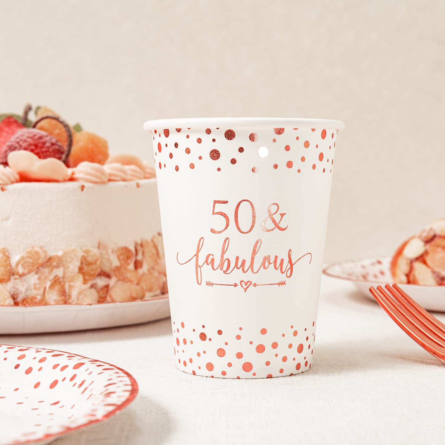 Elegant Rose Gold Foil 50-Piece Disposable Tableware Set for 50th Birthday Party - 24pc (9